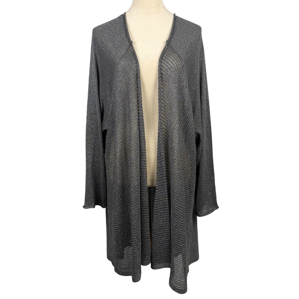 Catherines Cardigan Womens 4X Open Front Metallic Knit Longline‎ Gray Layering